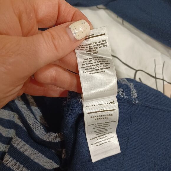 SmartWool Crew Neck Sweater Mens L Navy Blue Stripe Wool Blend Pullover - Picture 6 of 7